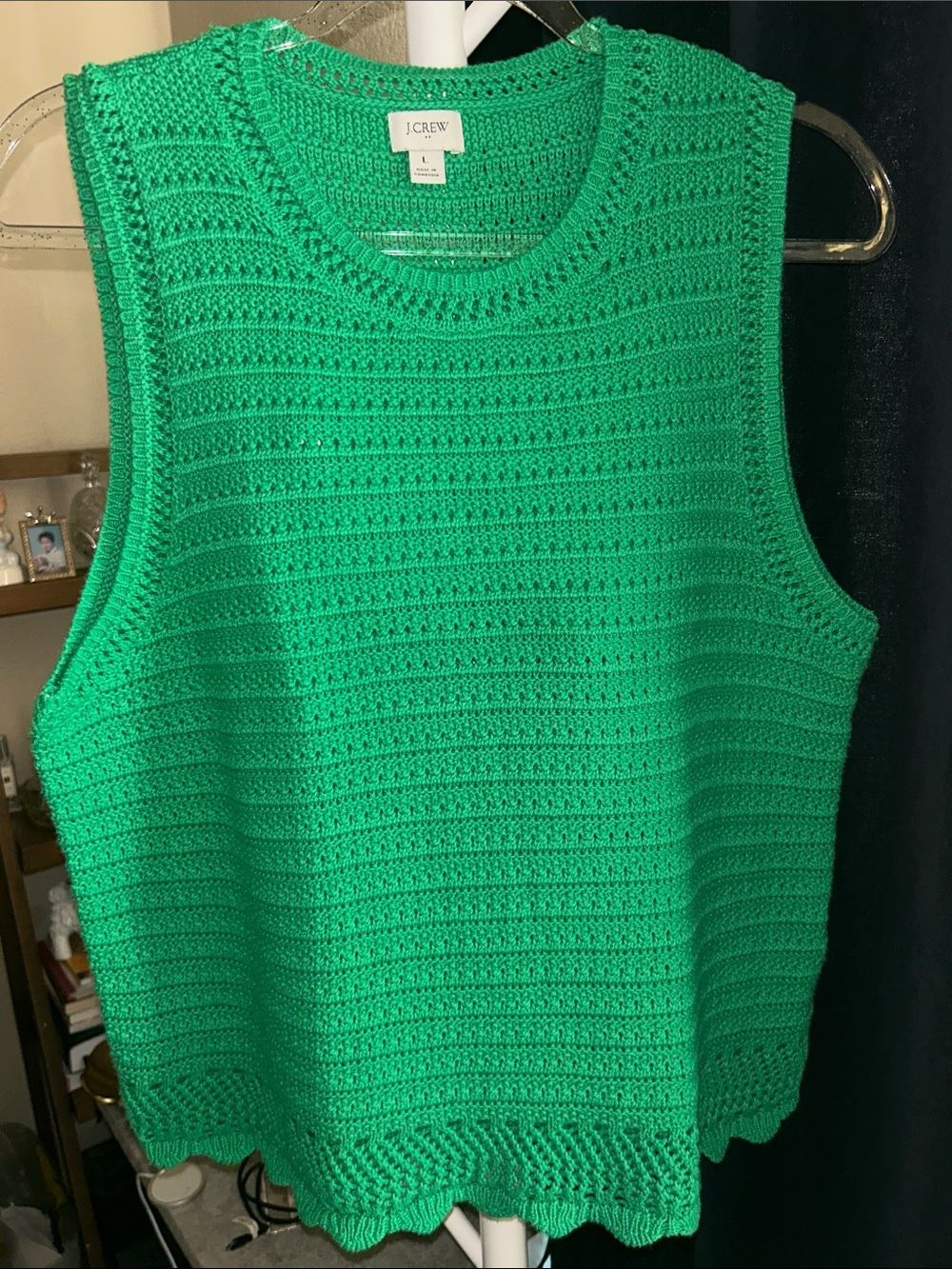 J. Crew Bright Green Crochet Crewneck Sleeveless Sweater Vest